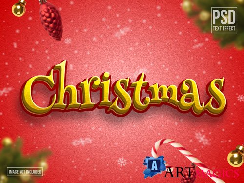 Christmas text effect editable template with red and yellow color psd