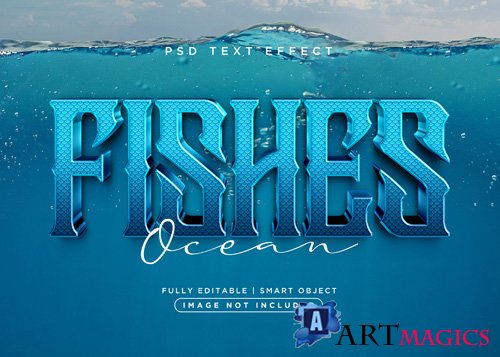 3d style fishes text effect psd