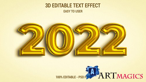 3d 2022 text effect template with gold color luxury premium psd