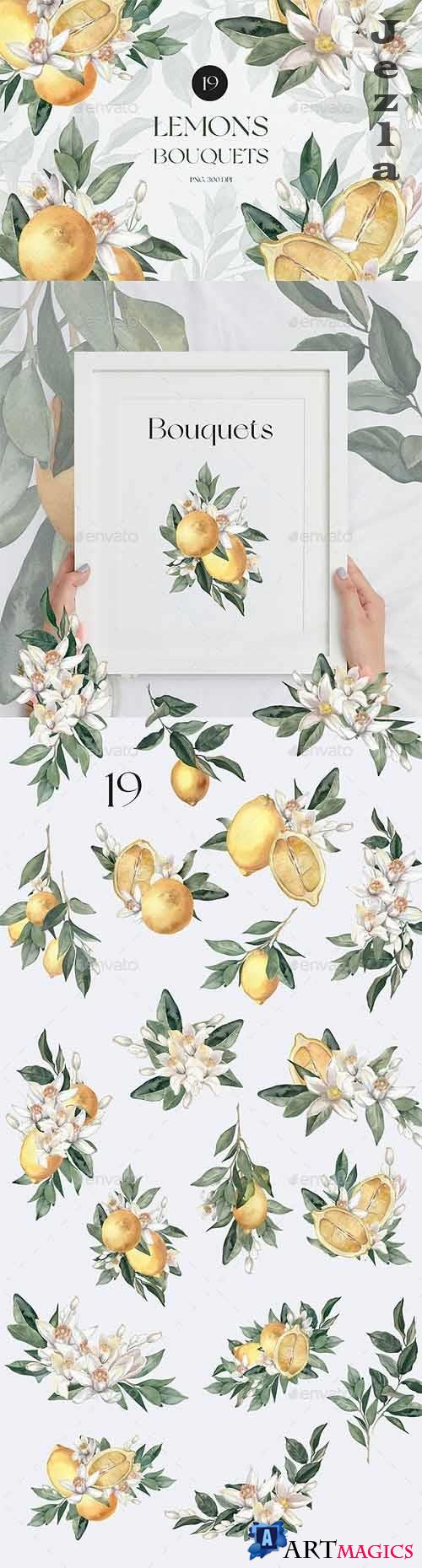 Watercolor Lemon Bouquets - 33231124