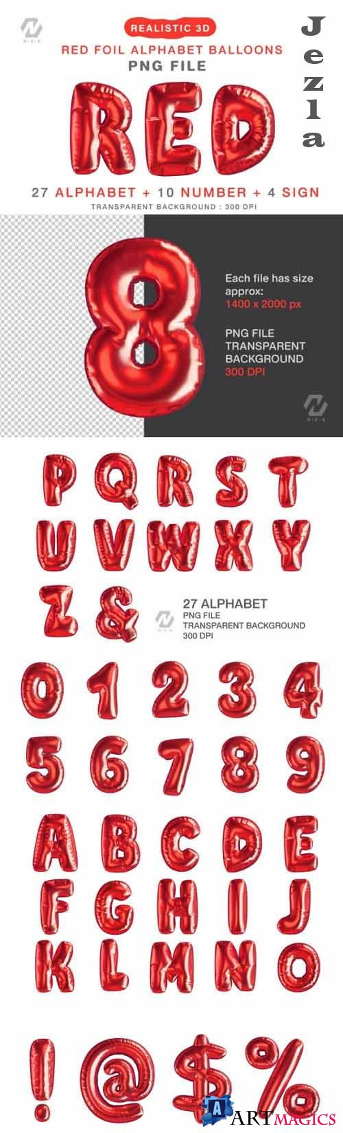Red Foil Alphabet Balloon Realistic PNG