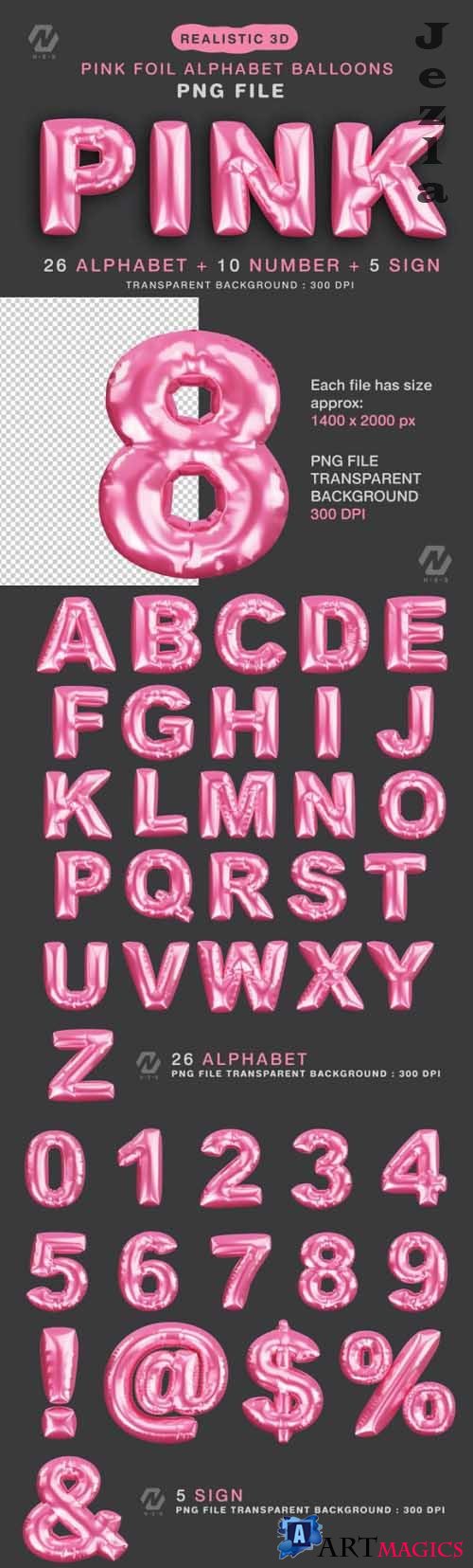 Pink Foil Alphabet Balloon Realistic PNG