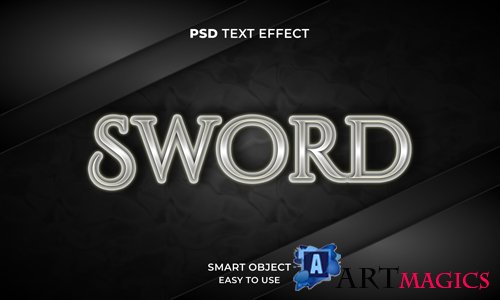 3d sword text effect template with dark color premium psd