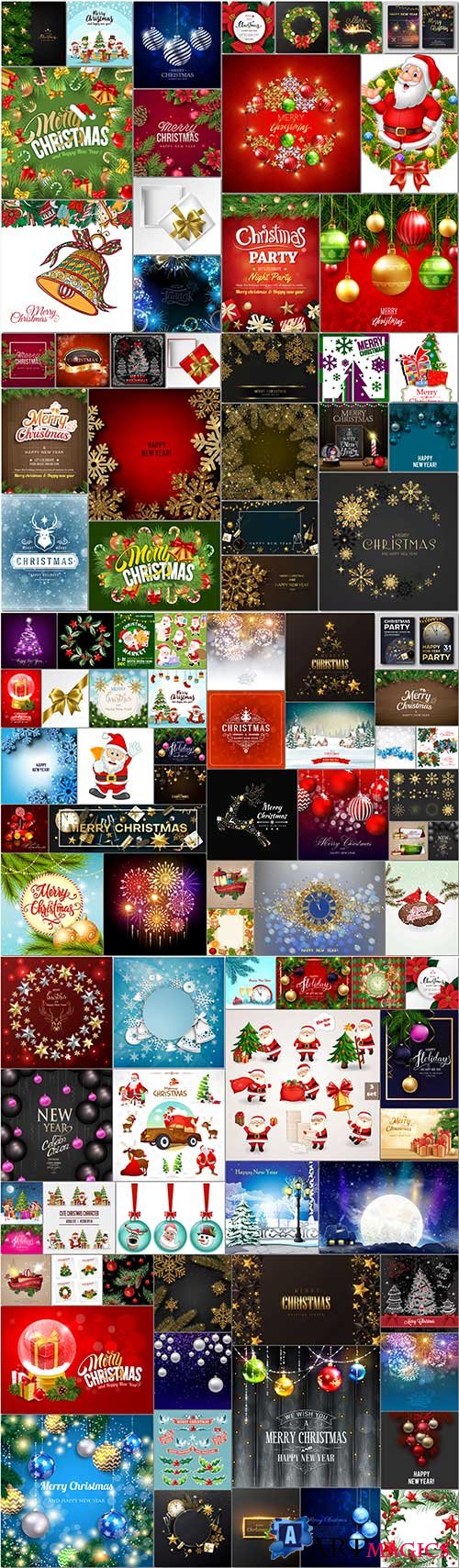 100 Bundle Christmas and New Year, santa claus, christmas tree, garlands, christmas toys, snowflakes vector vol 8