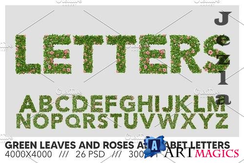 Green Leaves & Roses Alphabet Letters - 6372958