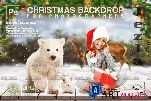 Christmas digital backdrop Winter bear in the snow V2 - 1732542