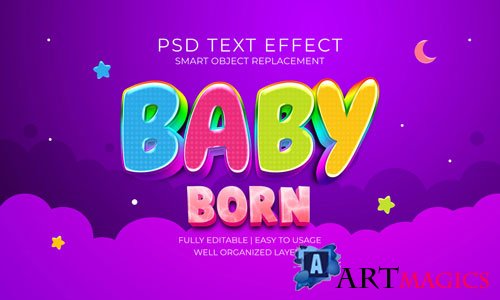 Baby born text effect template