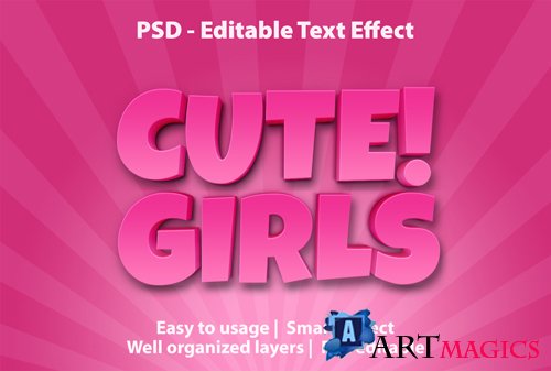 Text effect cute girls template psd