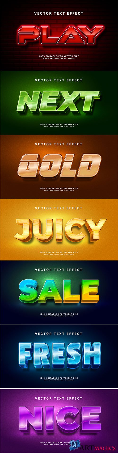 Set 3d editable text style effect vector vol 233