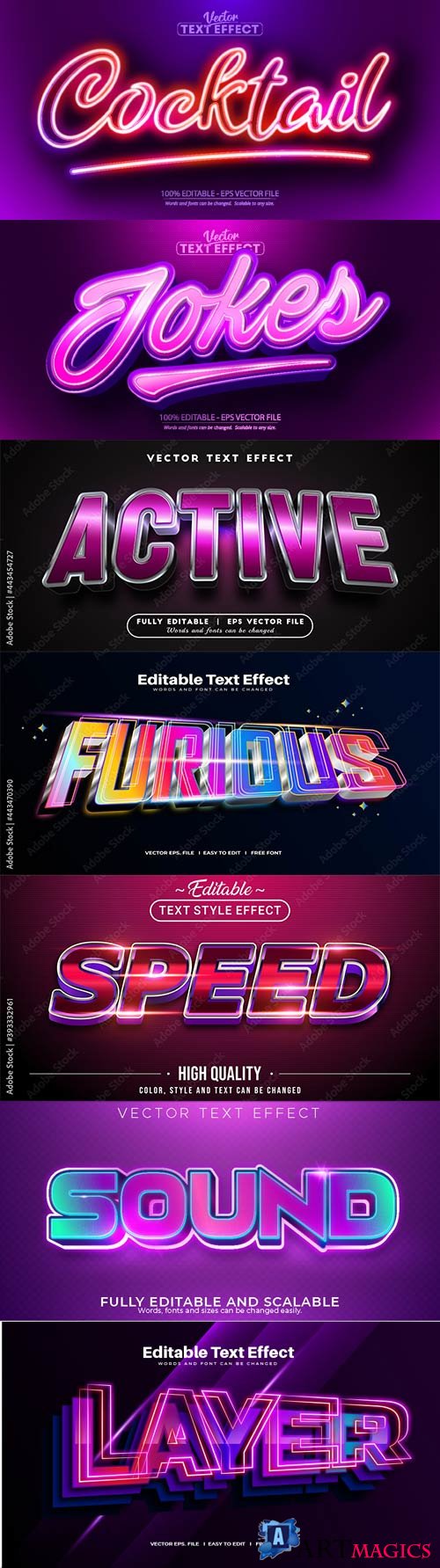 Set 3d editable text style effect vector vol 224