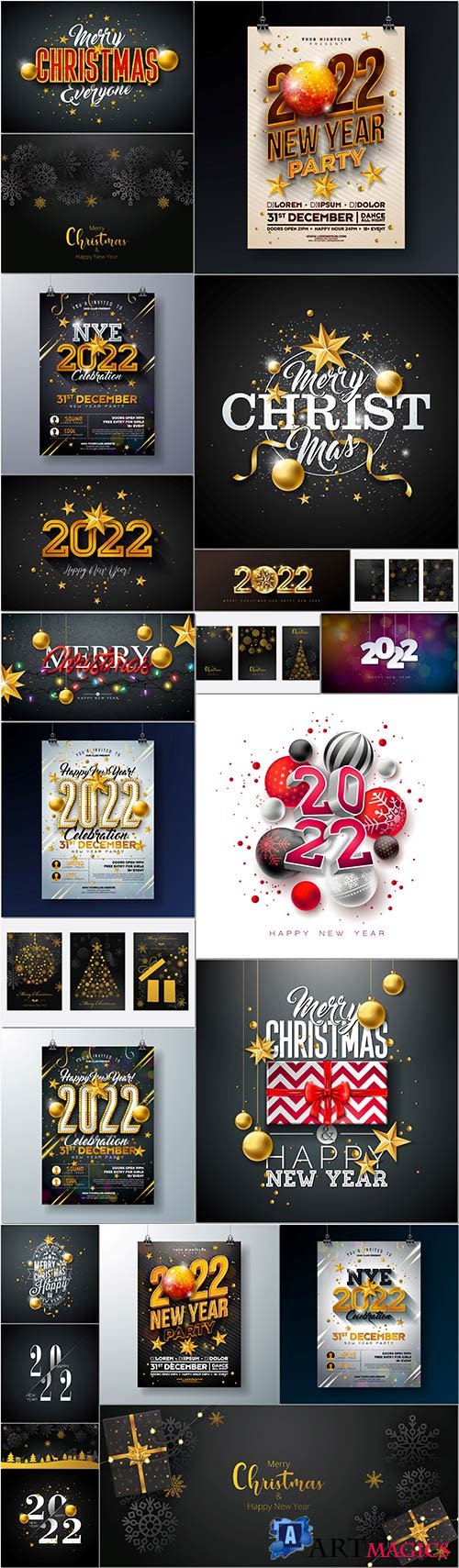 New year party celebration poster template design with d number and shiny disco ball in vector