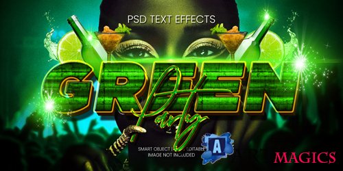 Green party text effect psd