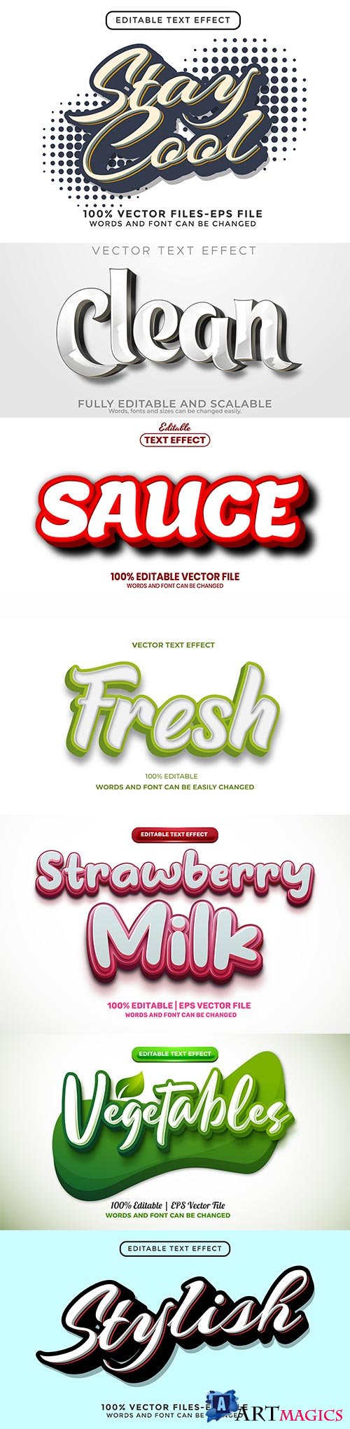 Set 3d editable text style effect vector vol 270