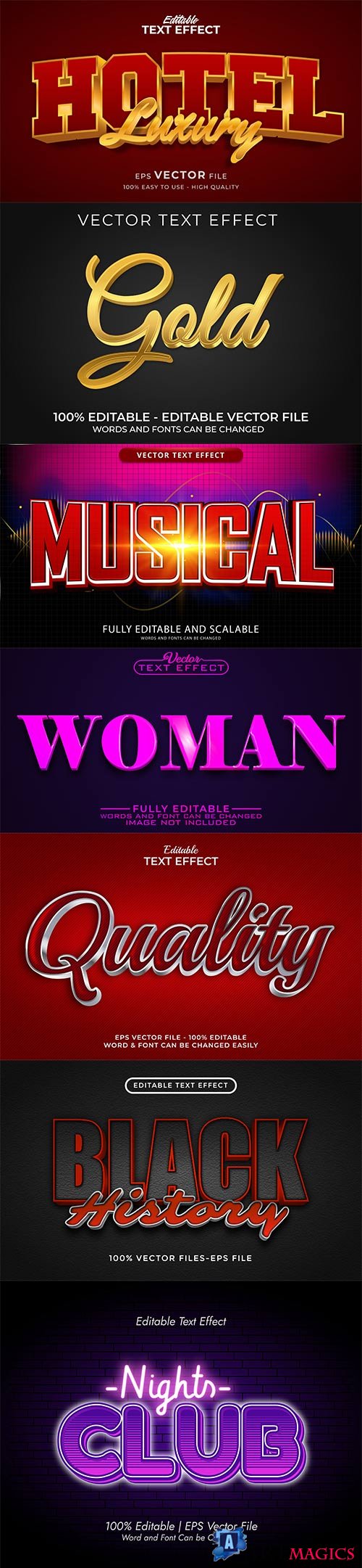 Set 3d editable text style effect vector vol 268