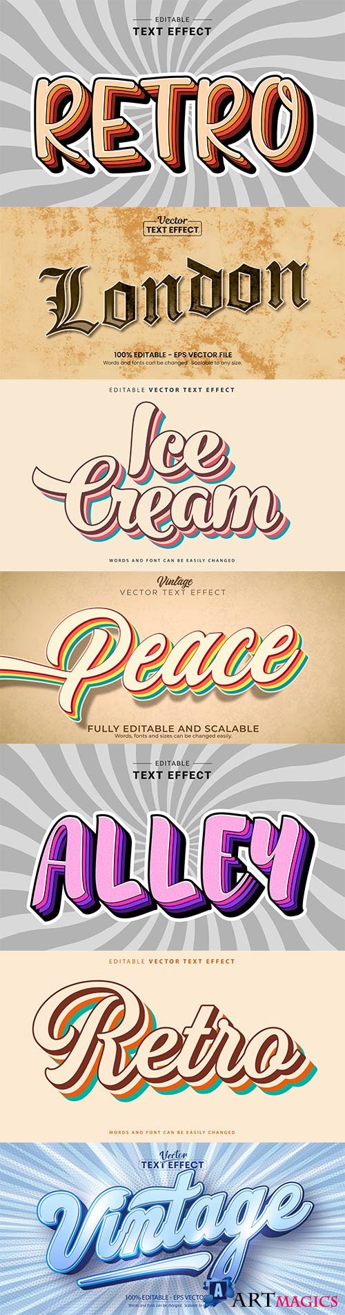 Set 3d editable text style effect vector vol 266