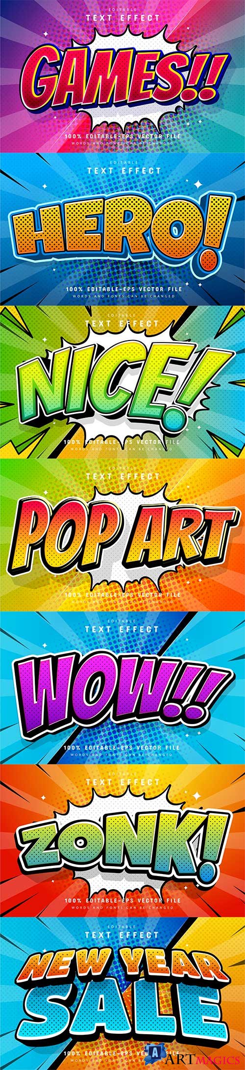 Set 3d editable text style effect vector vol 263