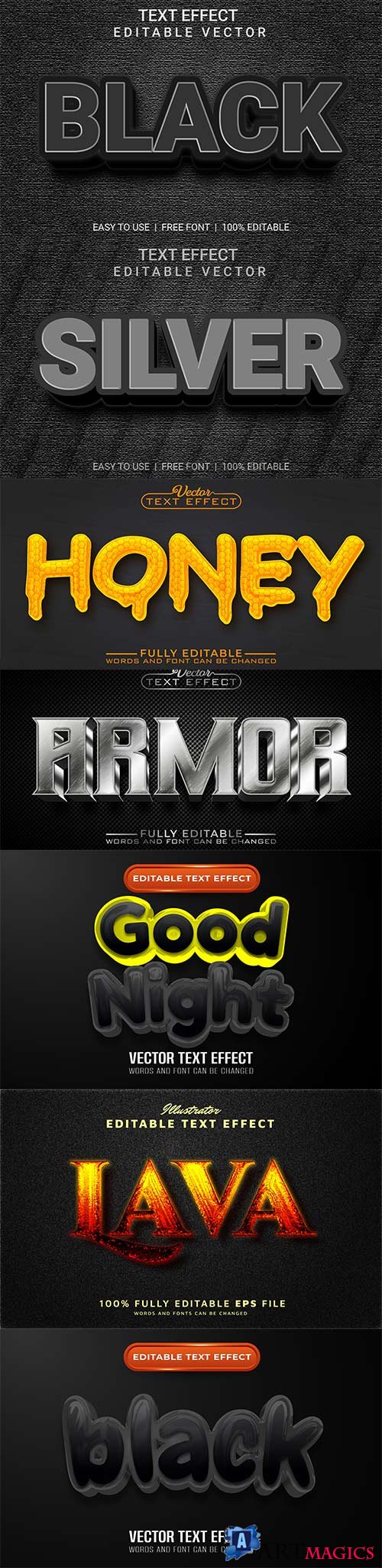 Set 3d editable text style effect vector vol 247