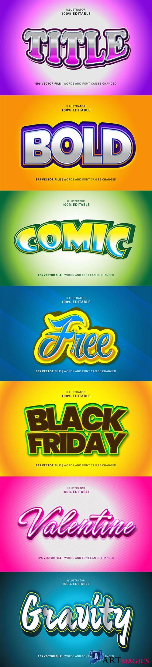 Set 3d editable text style effect vector vol 245