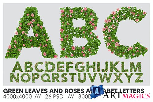 Green Leaves and Roses Alphabet Letter Set