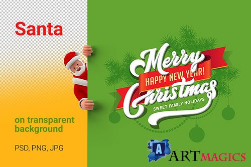 Santa 3D style with Poster copyspace
