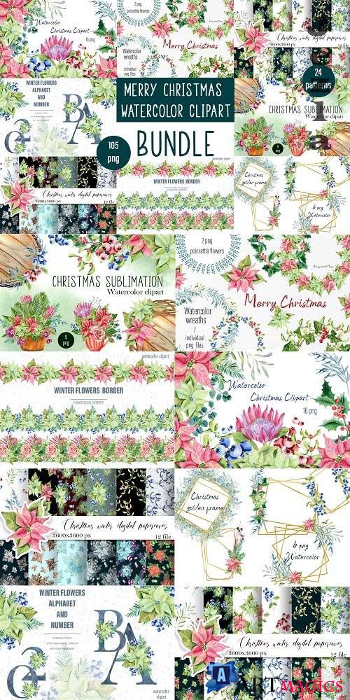 Christmas set, botanical illustrations, 129 images - 1741101