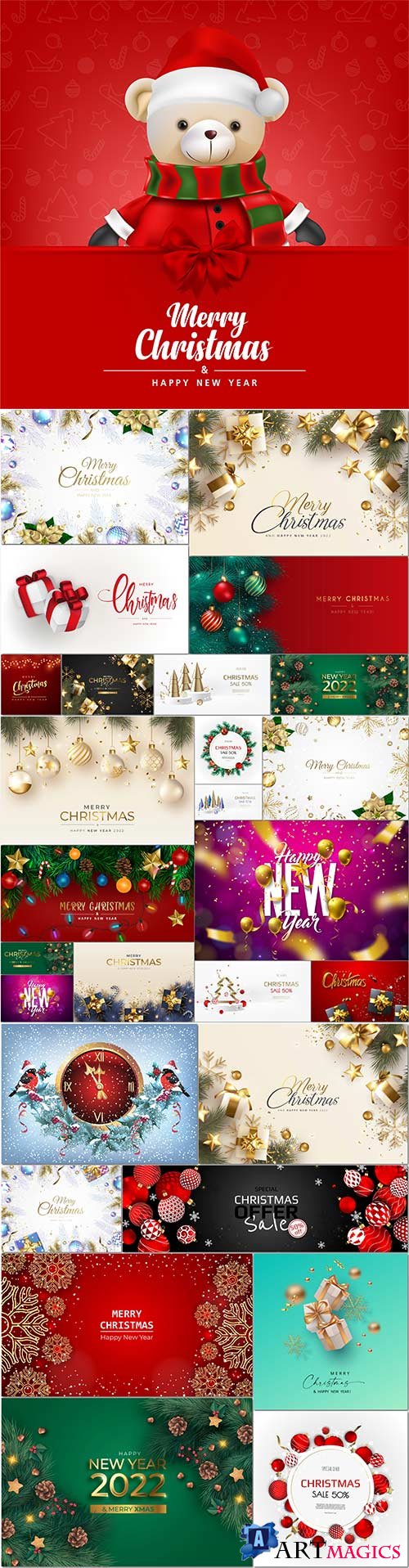 Merry christmas and happy new year greeting vector card