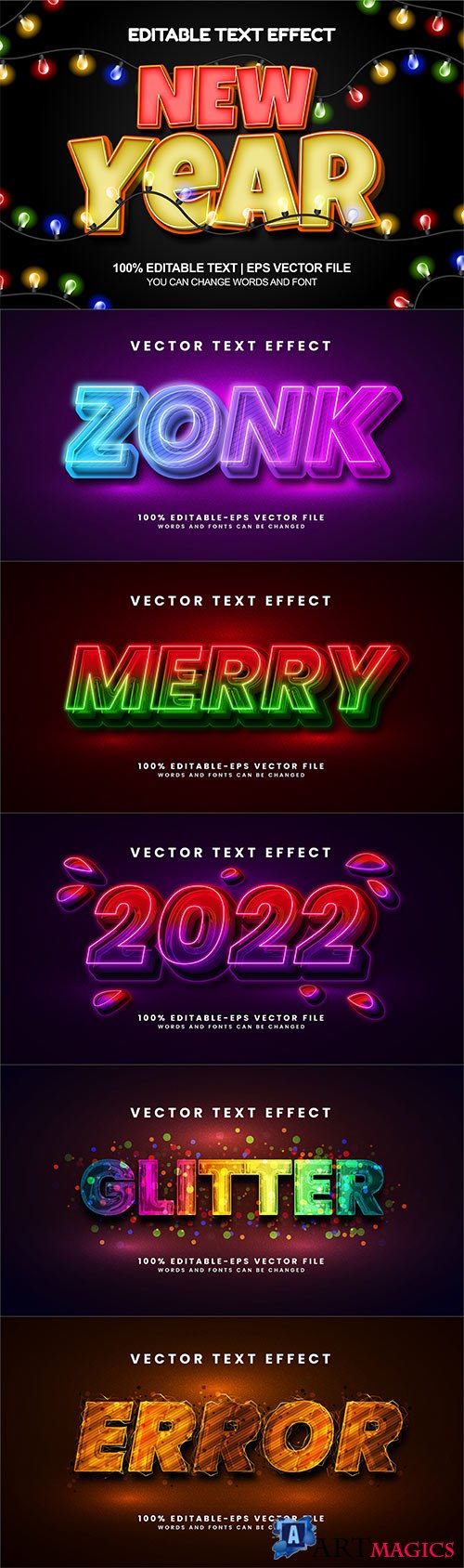 Set 3d editable text style effect vector vol 310