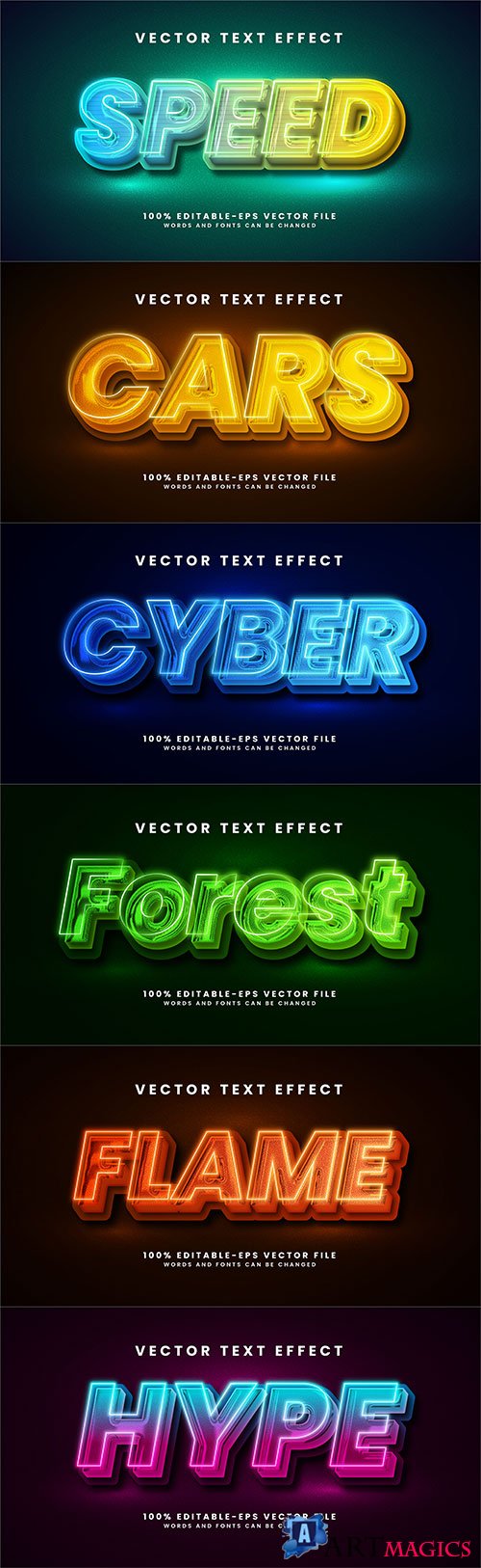 Set 3d editable text style effect vector vol 299
