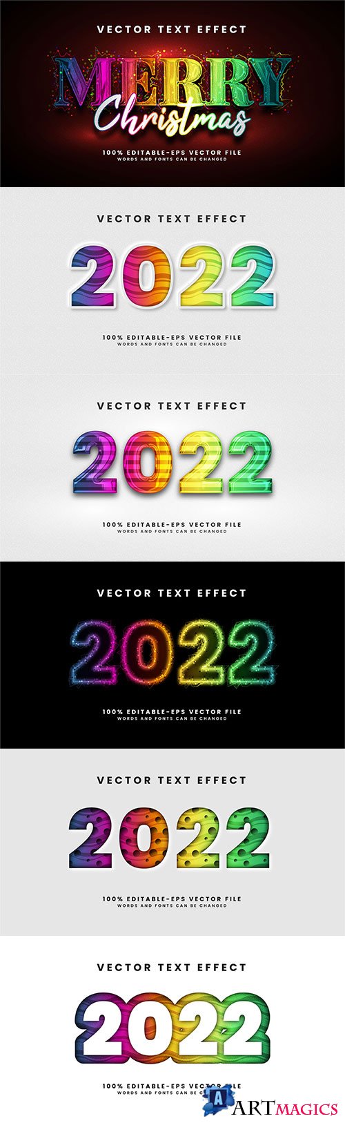 2022 glow text effect, editable text style effect with colorful theme, premium vector