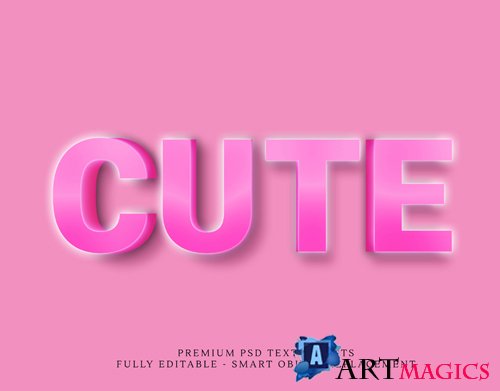 Cute pink 3d text style effect psd