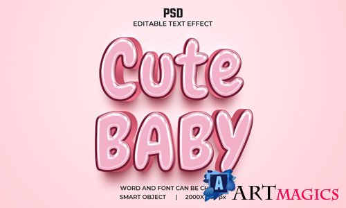 Cute baby 3d editable text effect premium psd with background