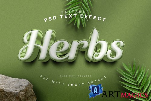 Green herbs 3d glossy text effect psd