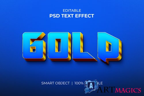 Golden blue editable 3d text effect mockup premium psd