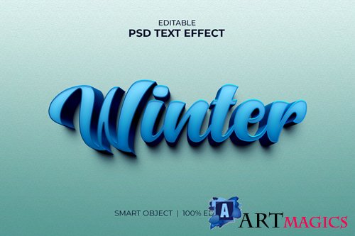 Winter editable 3d text effect mockup premium psd