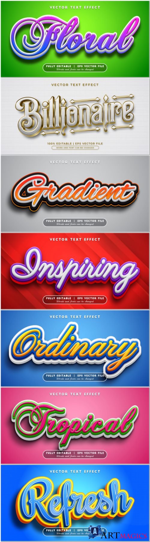 Set 3d editable text style effect vector vol 371