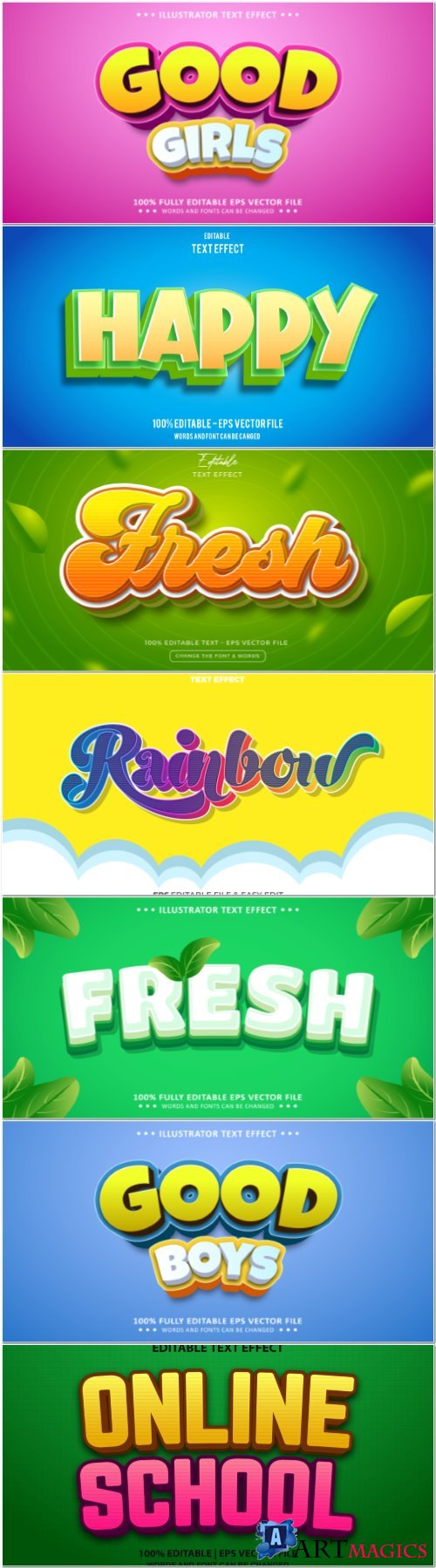 Set 3d editable text style effect vector vol 369