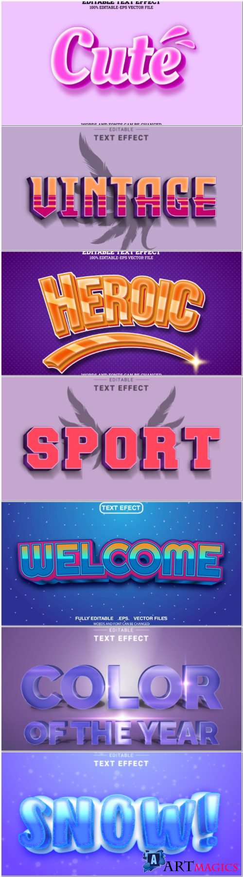 Set 3d editable text style effect vector vol 367