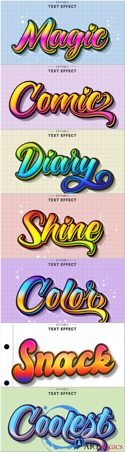 Set 3d editable text style effect vector vol 363