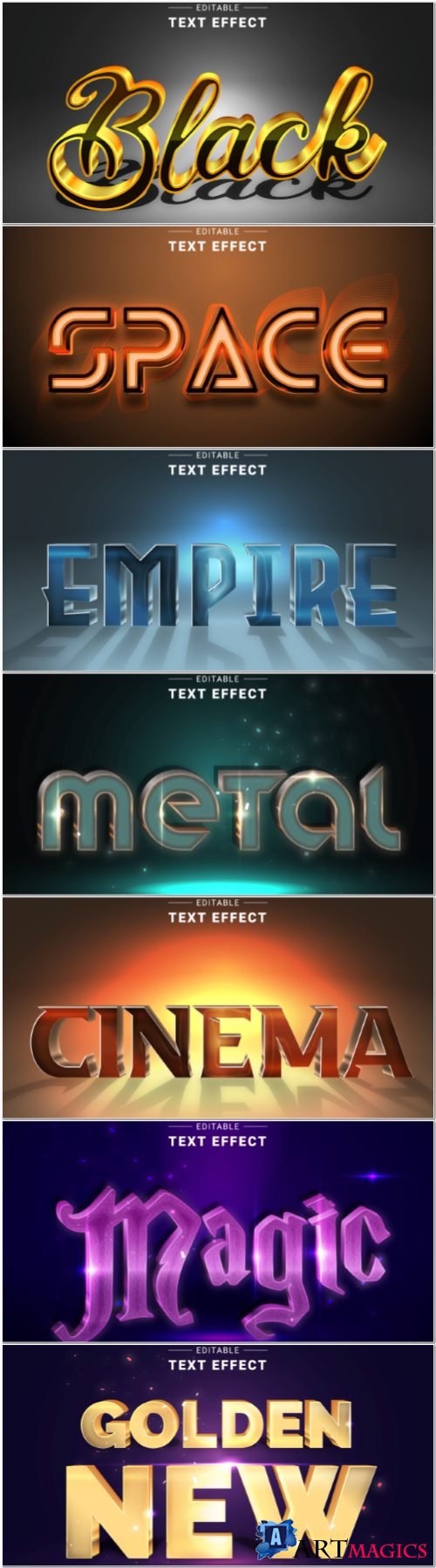 Set 3d editable text style effect vector vol 364