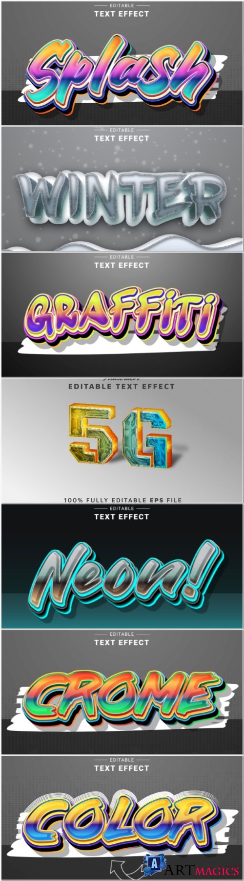 Set 3d editable text style effect vector vol 362
