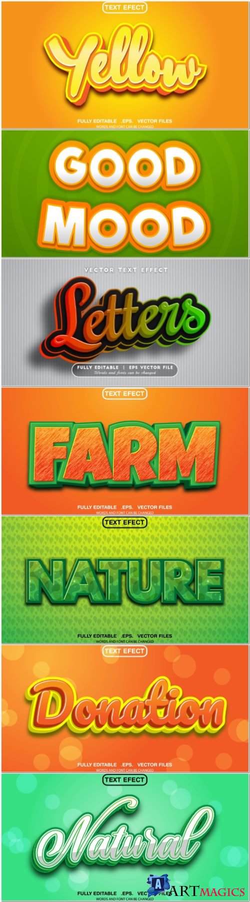 Set 3d editable text style effect vector vol 360