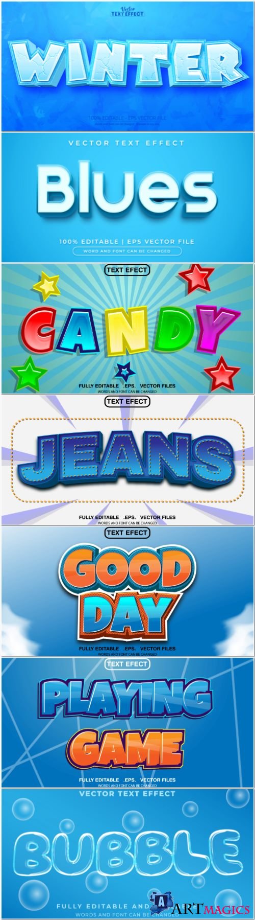 Set 3d editable text style effect vector vol 357