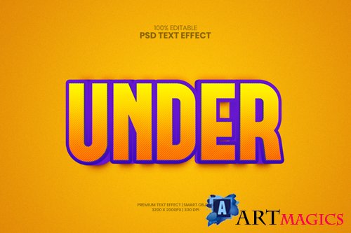 Under 3d editable premium psd text effect