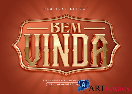 3d style bem vinda text effect psd