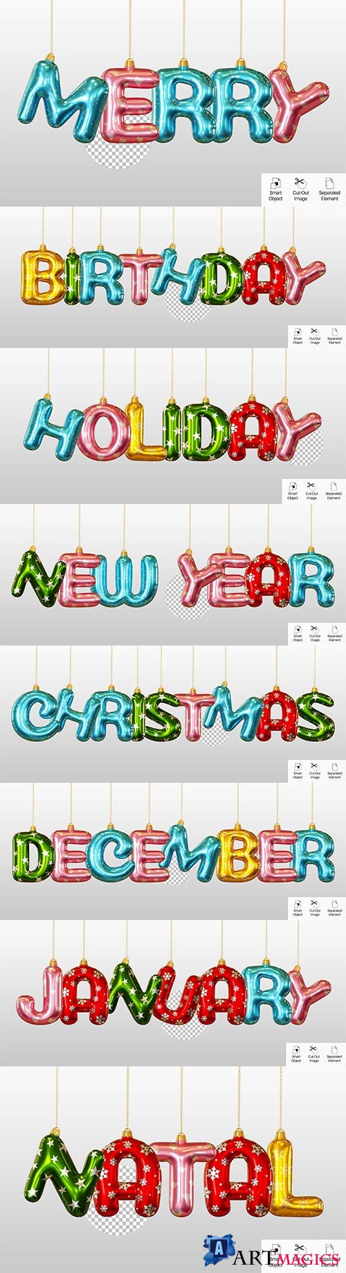 Holiday greeting word 3d text effect render psd
