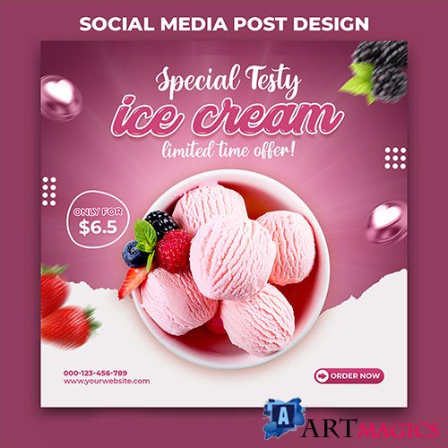 Special testy delicious ice cream social media banner post design template psd