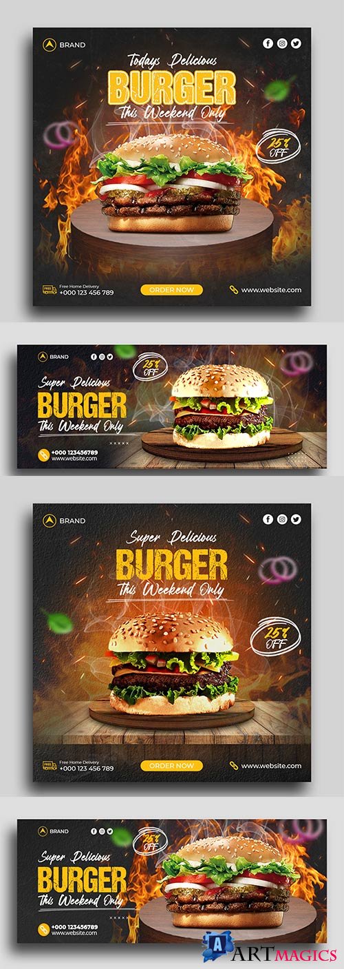 Burger and food menu banner template psd