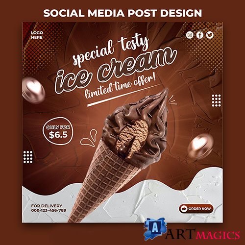 Chocolate ice cream social media promotion and instagram banner post design template psd