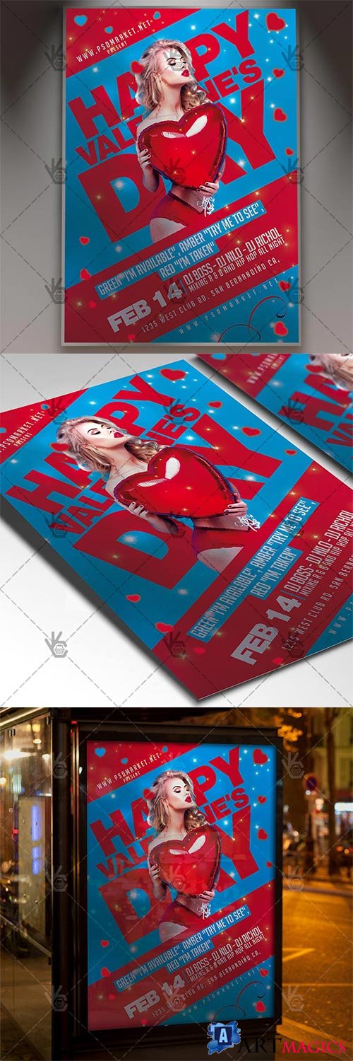 Happy valentines day party flyer psd