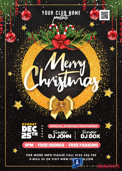 Elegant Christmas Night Party PSD Flyer